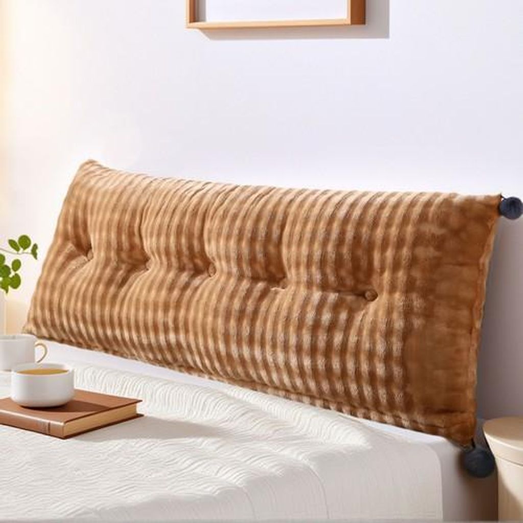 Rückenkissen & Lesekissen Bücherkissen aus Faux-Kaninchenfell, keilkissen für Bett Sofa Kopfteil Lesekissen Kopfteilkissen,Hellbraun,150x45x20cm