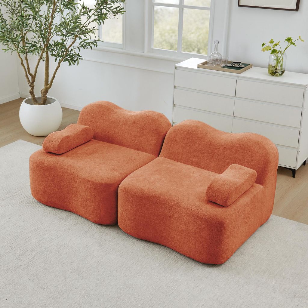 Modulares 2-Sitzer Sofa 32D Schaumstoff Couch Lounge-Set Wohnlandschaft rahmenlose Sitzgruppe tiefe Sitzfläche mit Samtbezug Orange
