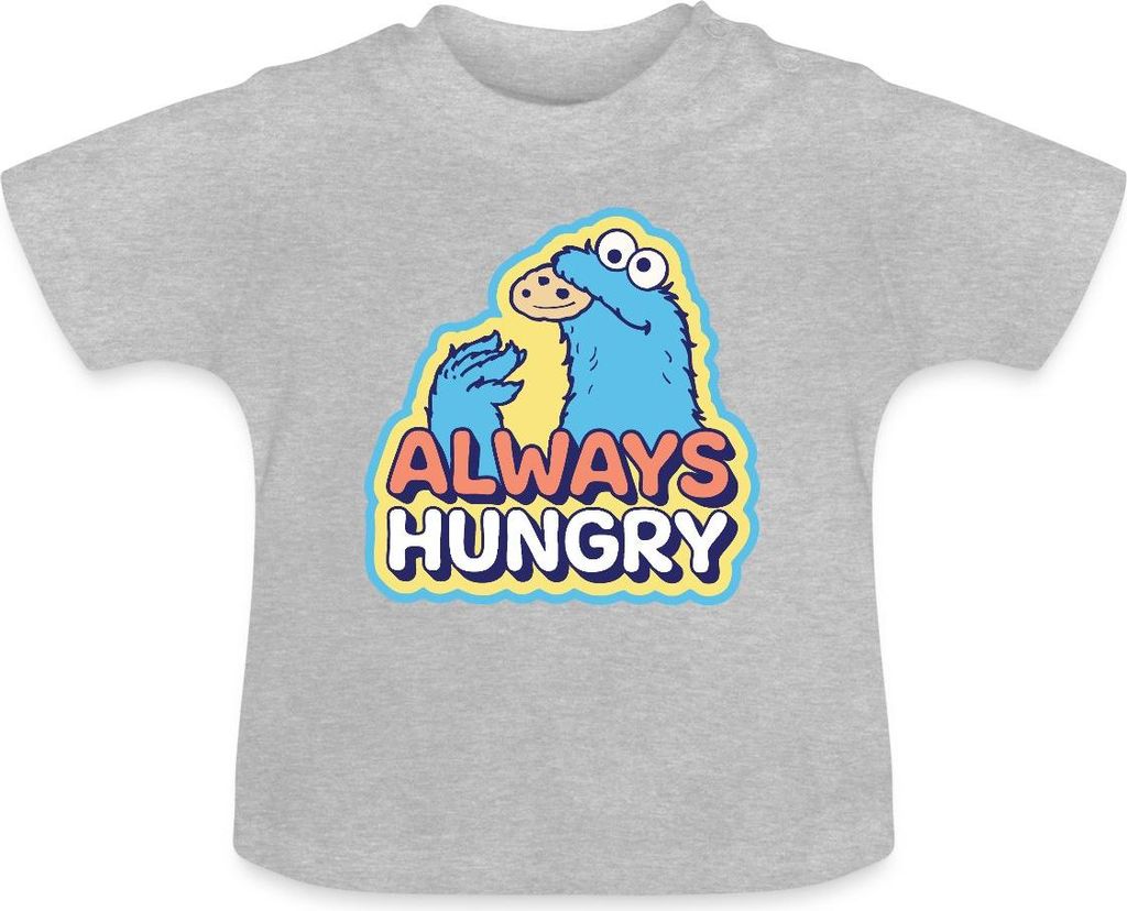 Spreadshirt Sesamstraße Krümelmonster Design Always Hungry Baby Bio-T-Shirt mit Rundhals, 6-12 Monate, Grau meliert