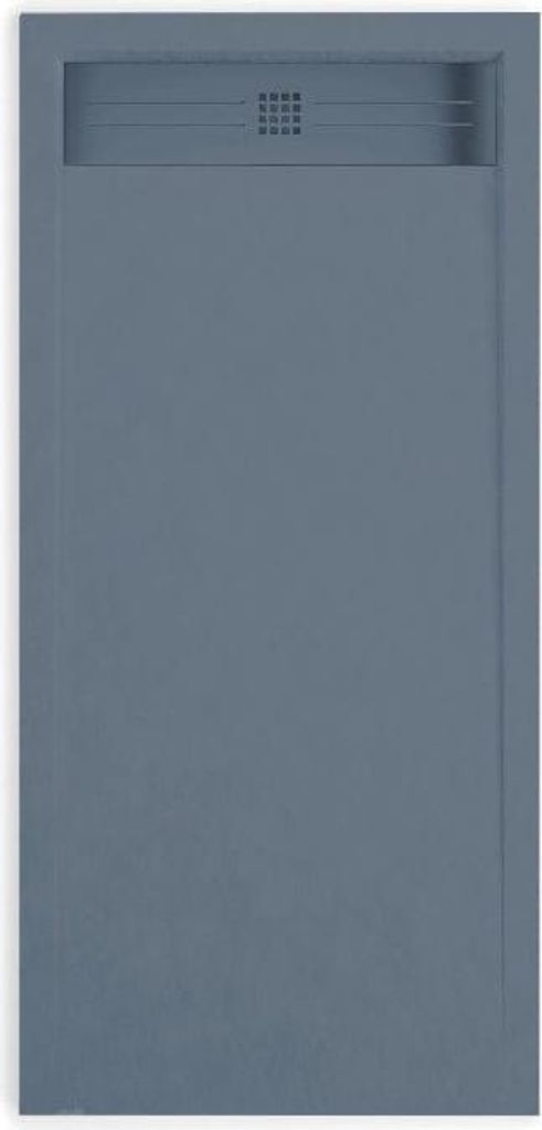Mineralguss-Duschwanne extra flach ELITE Schieferoptik ANTHRAZIT 80x200cm Edelstahl in gleicher Farbe Auslaufschutz in Farbe