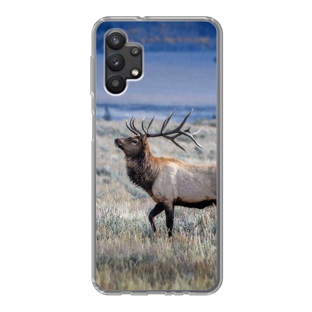 MuchoWow Handyhülle Schutzhülle Hülle für Samsung Galaxy A32 5G Hirsche - Elche - Gras Silikon Softcase Handy Hülle - Softcase
