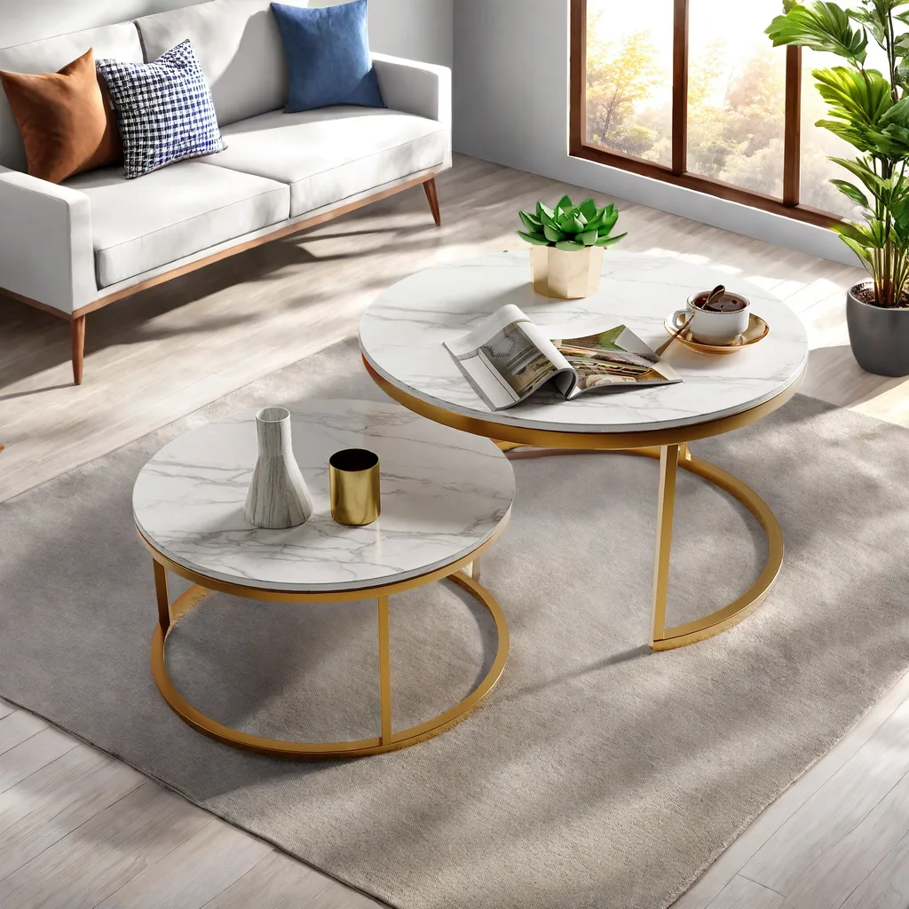 Set 2 Tavolini UnboxG 80+60cm | Effetto Marmo e Struttura Oro