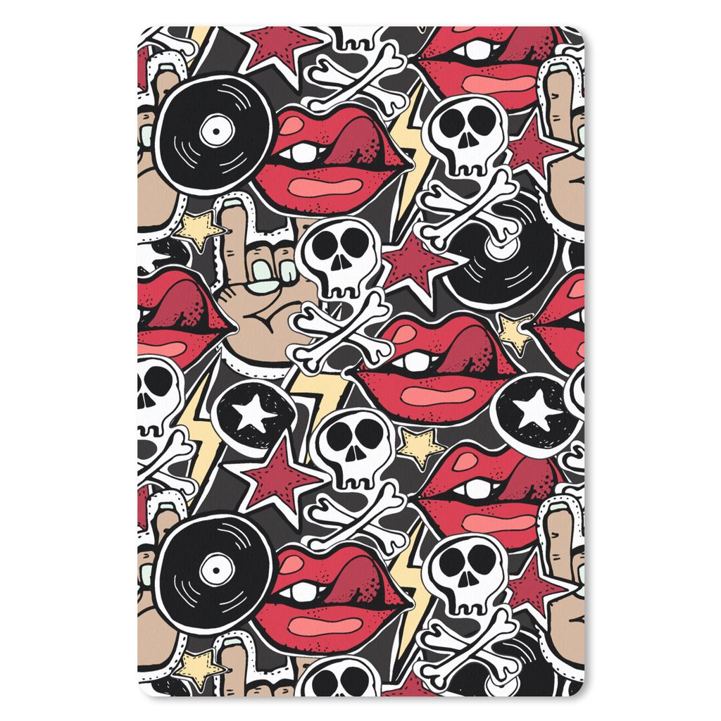 MuchoWow Mauspad Mousepad Rock - Rock 'n' Roll - Muster - Schädel 40x60 cm - Mousepads - Maus Mat - Pad - Mausunterlage - Schreibtisch Accesoire