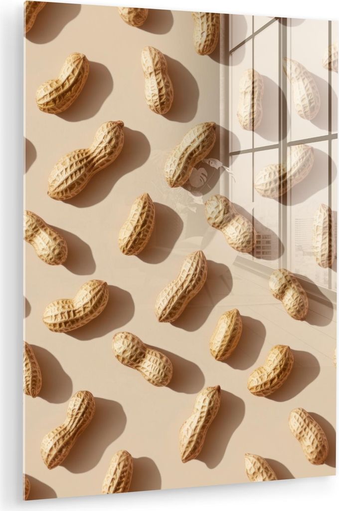 MuchoWow Glasbilder - Bilder auf Wandbild - Foto auf Glas Peanuts - Muster - Beige 60x80 cm Wanddekoration aus Glas - Acrylglasbild - Acrylbilder -...