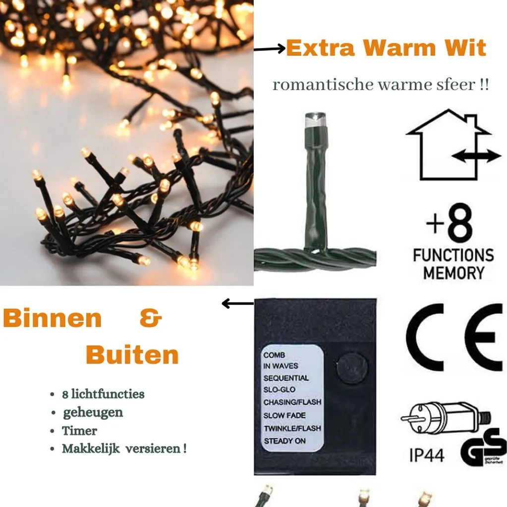 Luci Natale 700 LED Microcluster 14m IP44 Bianco Caldo con Timer - 3