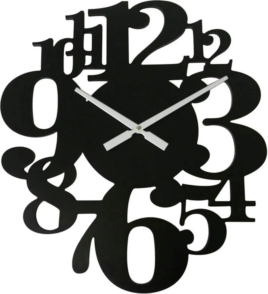 Rebecca Mobili Horloge Murale Sculptée en Bois Noir Design 55x50 cm