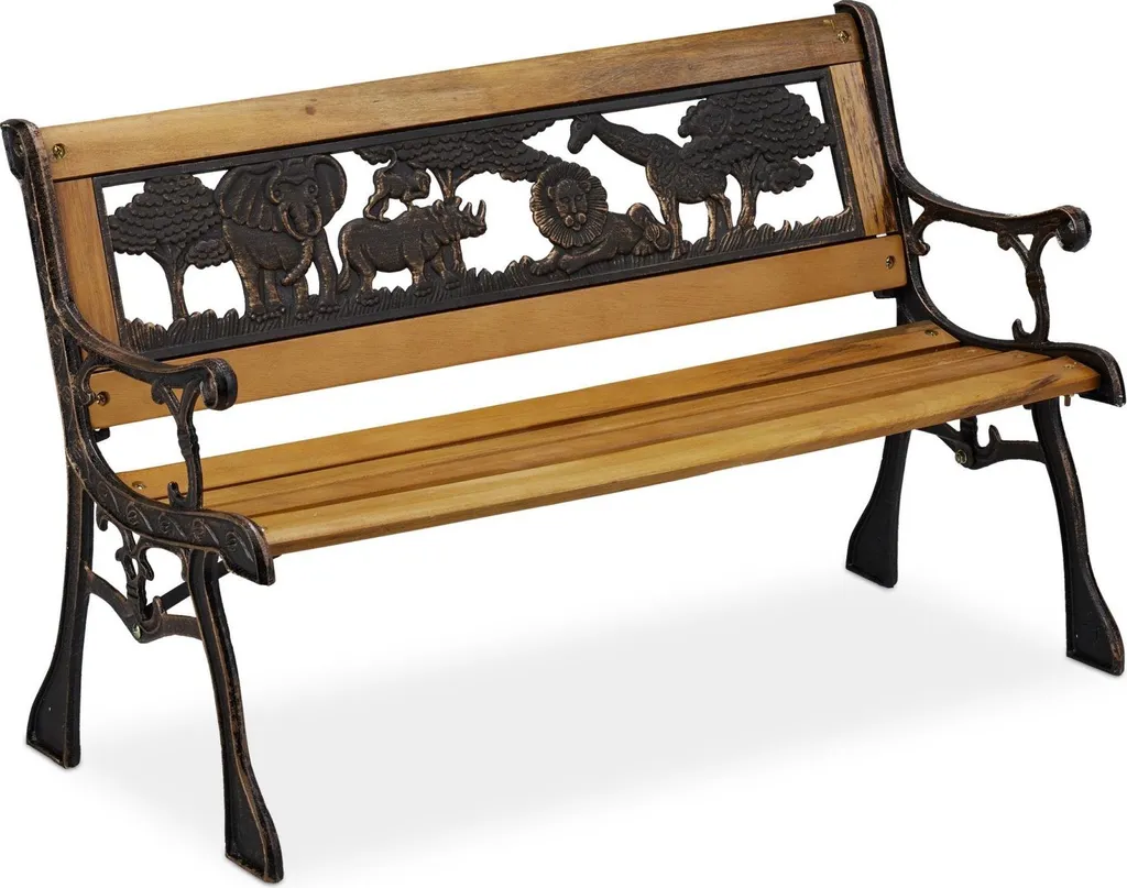 Banc pour enfant en bois massif avec dossier gravé animaux de la jungle