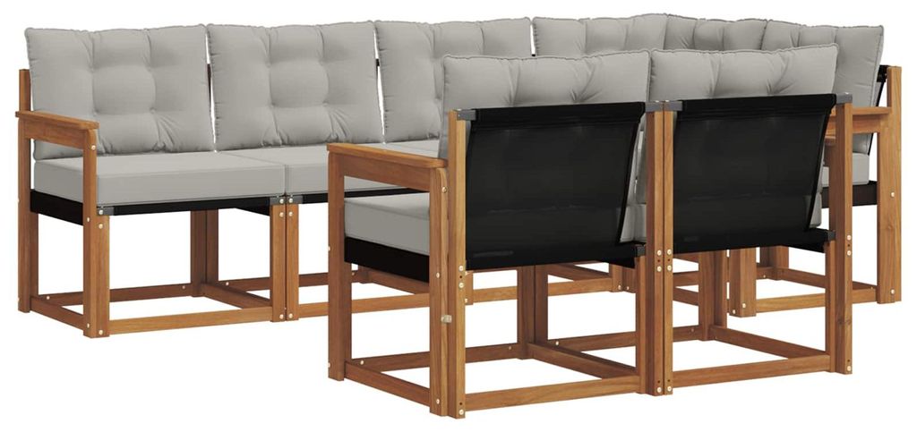 vidaXL Outdoor-Sofagarnitur mit Kissen 7 pcs Natürlich und Hellgrau