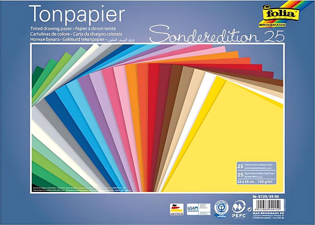 Tonzeichenpapier 25x35cm 25 Blatt sortiert 130g/m² - farbig Produktbild 