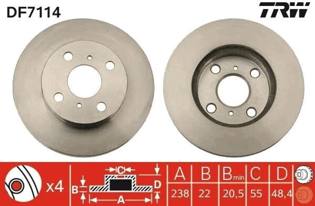 Éliminez les vibrations au freinage : Disque TRW DF7114 Toyota Corolla