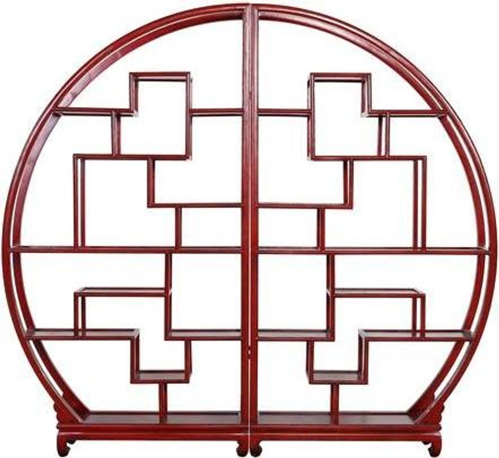 Fine Asianliving Chinesisches Bücherregal Runde offene Vitrine Rot B192xH176cm