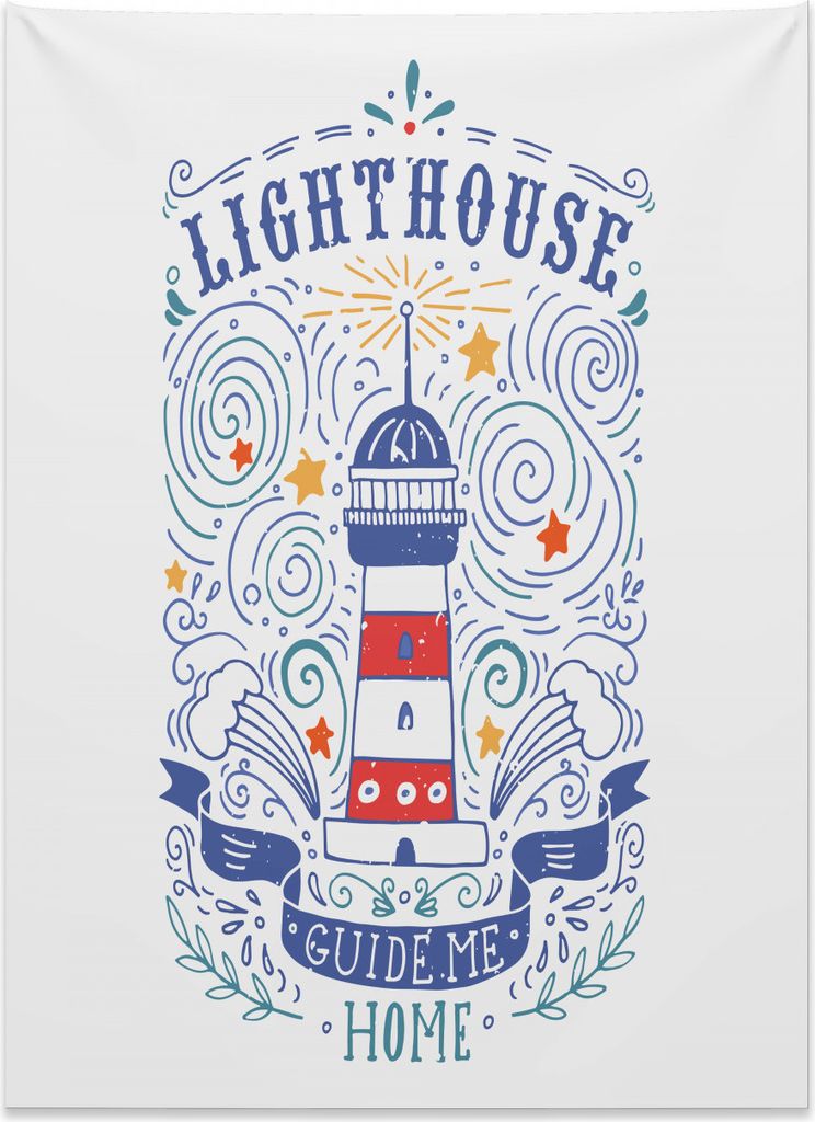 Abakuhaus Leuchtturm Wandteppich, Vintage Skizze Sterne aus Weiches Mikrofaser Stoff Kein Verblassen Klare Farben Waschbar, 110 x 150 cm, Mehrfarbig