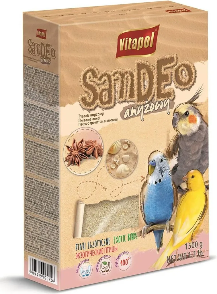 Vitapol Sabbia Naturale per Uccelli 1.5kg con Anice e Conchiglie