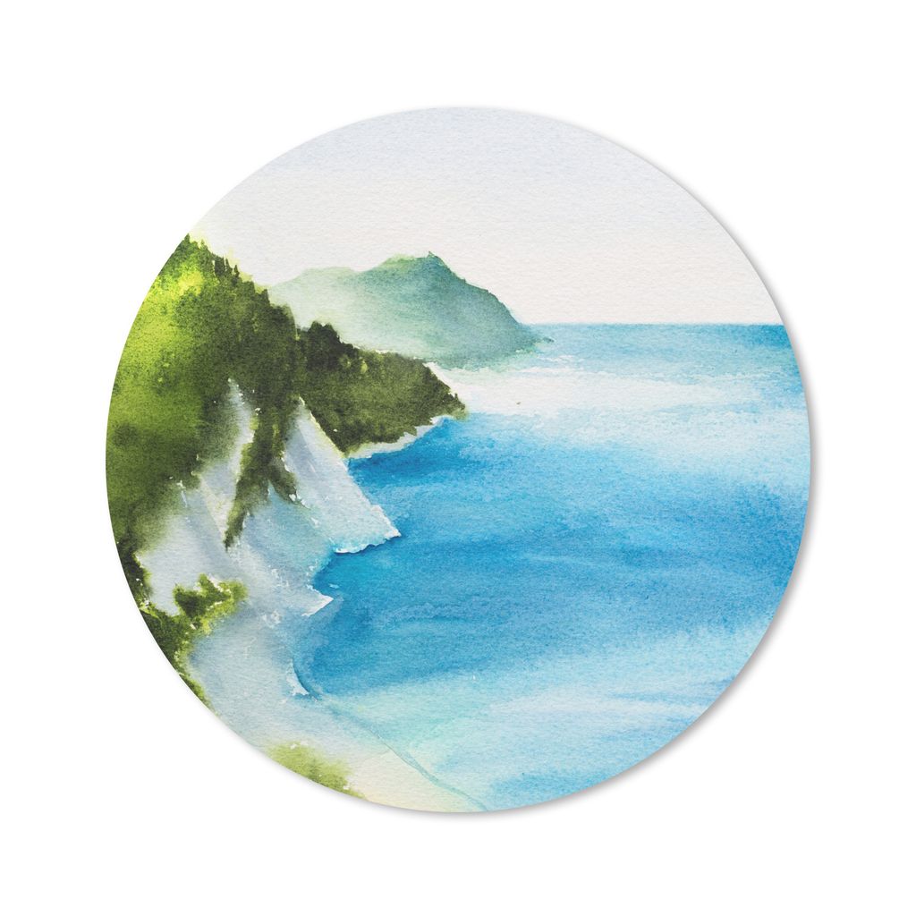 MuchoWow Mauspad Mousepad Meer - Berg - Aquarell 50x50 cm - Mousepads - Maus Mat - Pad - Mausunterlage - Vinyl