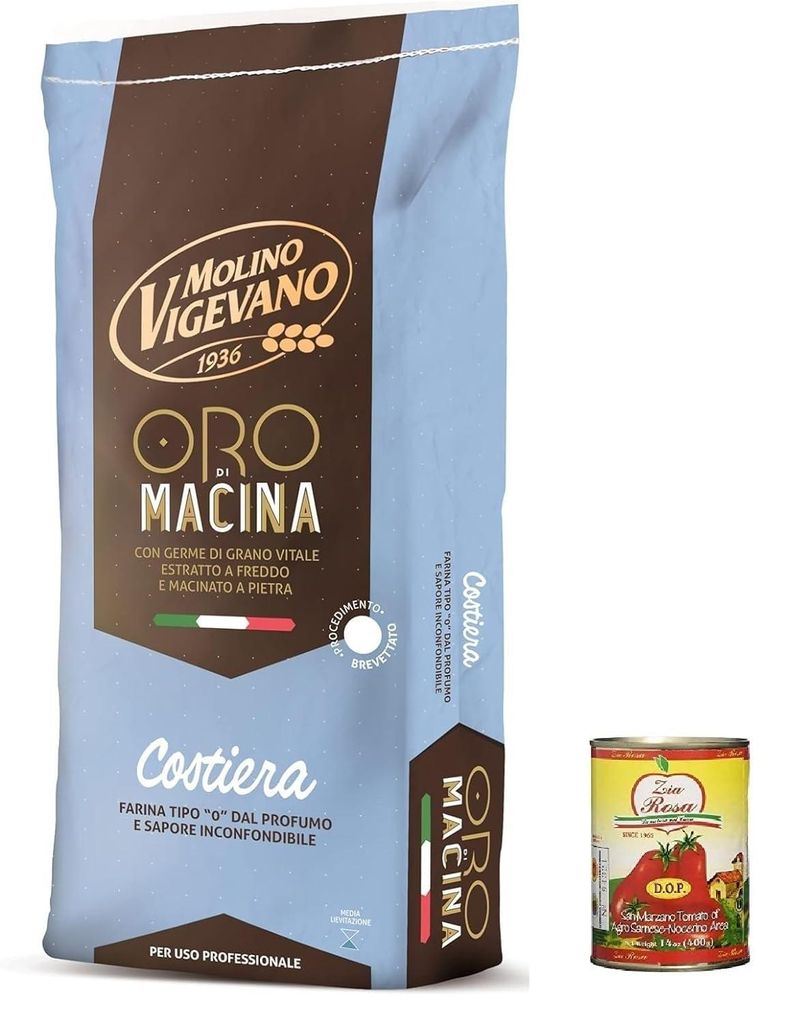 Molino Vigevano Costiera Oro, "Typ 0" Mehl, tagsüber, ideal für herzhafte. Packung von 10 kg + Zia Rosa DOP Pomodoro San Marzano Dose von 400g