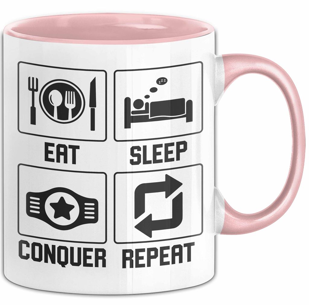 Gamer Tasse Geschenk Eat Sleep Conquer Repeat Geschenkidee Becher (Rosa)