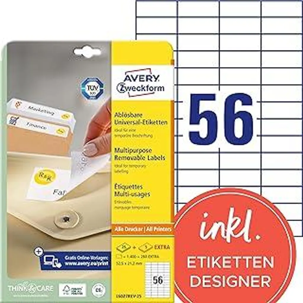 Avery L6027REV-25 Etichette Universali 52,5x21,2mm Rimovibili 30 Fogli