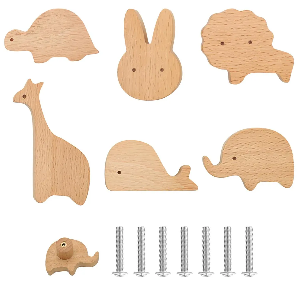 Poignées boutons de placard bois éléphant x6 avec vis faciles à poser