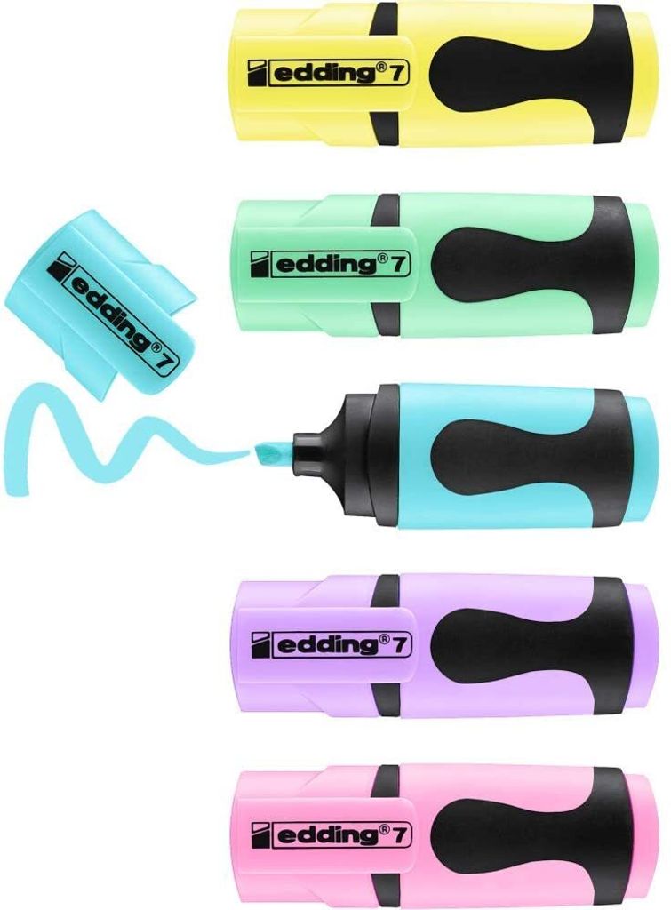 edding 7 Mini Textmarker - Pastell-Farben - 5 highlighter pens - Keilspitze 1-3 mm - Textmarker klein in trendigen Farben - für Bullet Journal, Sc...