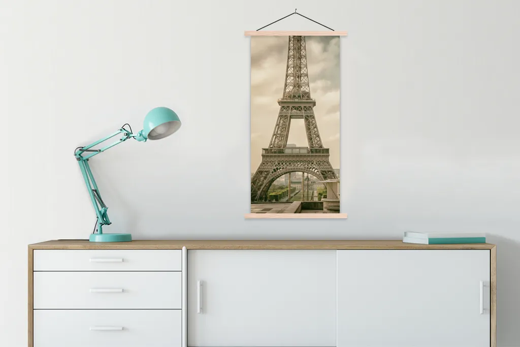 Poster Tour Eiffel textile sans reflet 60x120 cm avec cadre bois chic - 3