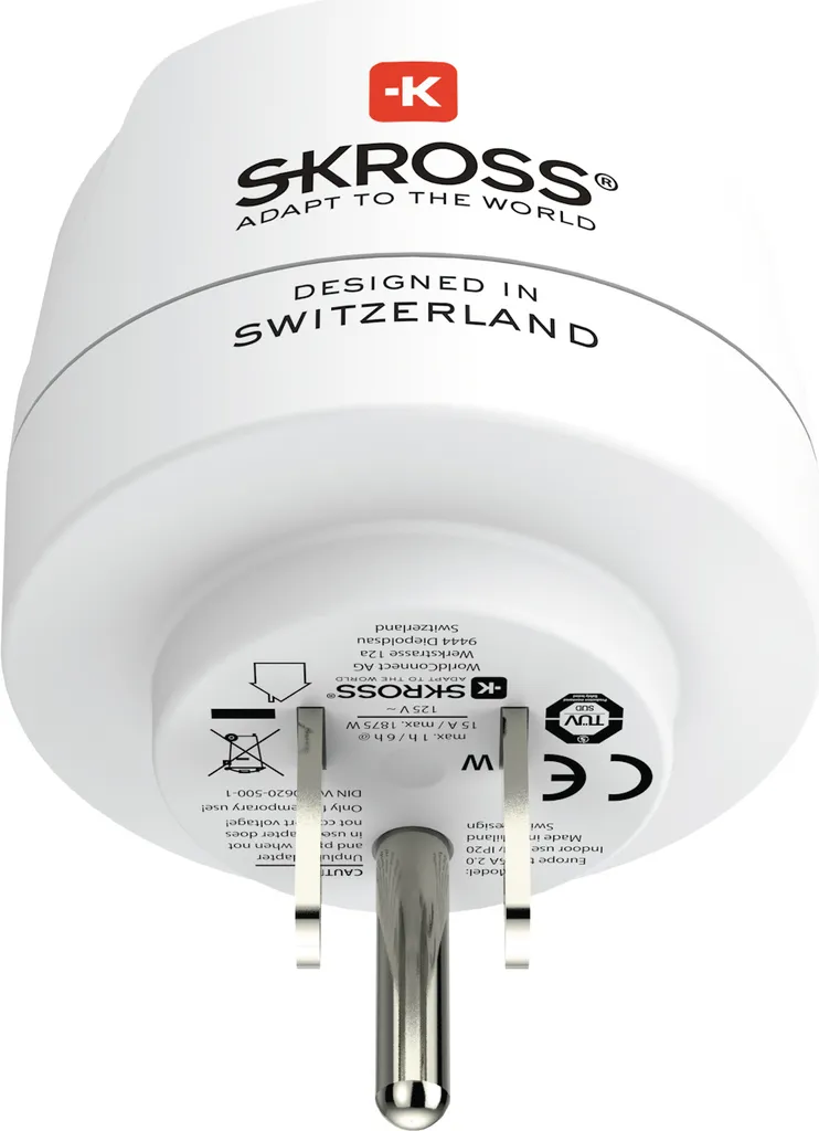 Adaptateur de voyage Europe vers USA Type B SKROSS Blanc pour Prise US