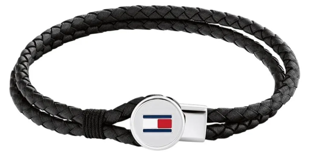 Bracelet cuir noir tressé 17,5 cm avec fermoir en acier inoxydable