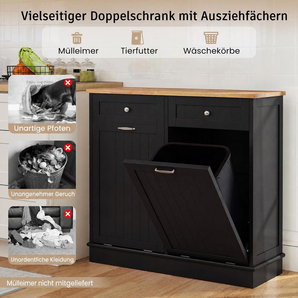 COSTWAY Kommode für Mülleimer 40 L, Küchenschrank mit 2