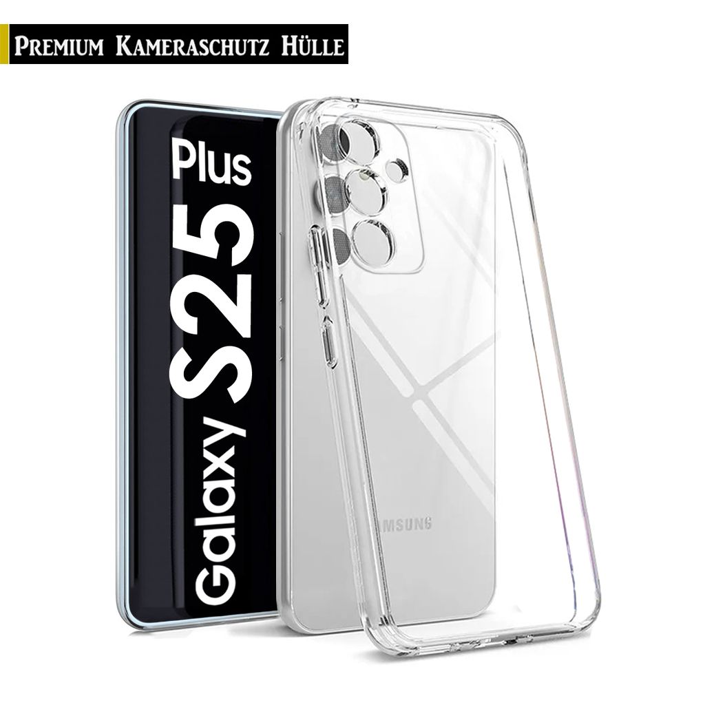 A clear protective phone case is shown next to a phone displaying its model name.