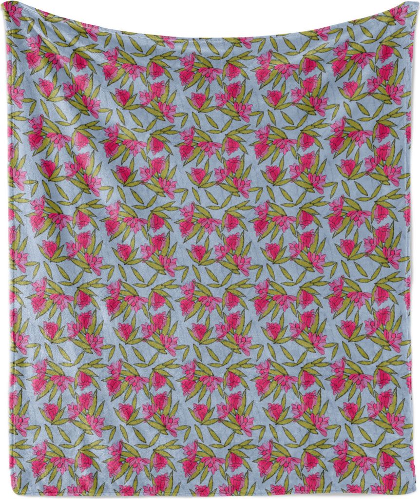 ABAKUHAUS Blumen Weich Flanell Fleece Decke, Cartoon-Stil Illustration der Blumen, 175 x 230 cm, Ceil Blau Grün Rosa