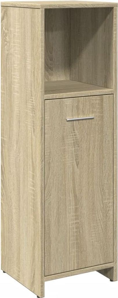 A tall, narrow cabinet with a door and an open shelf.