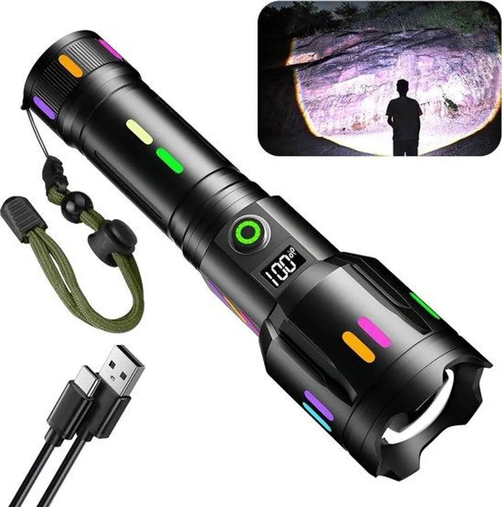 Kit Survie Lampe Torche Étanche 5000 mAh - 6 Modes, Focale Réglable