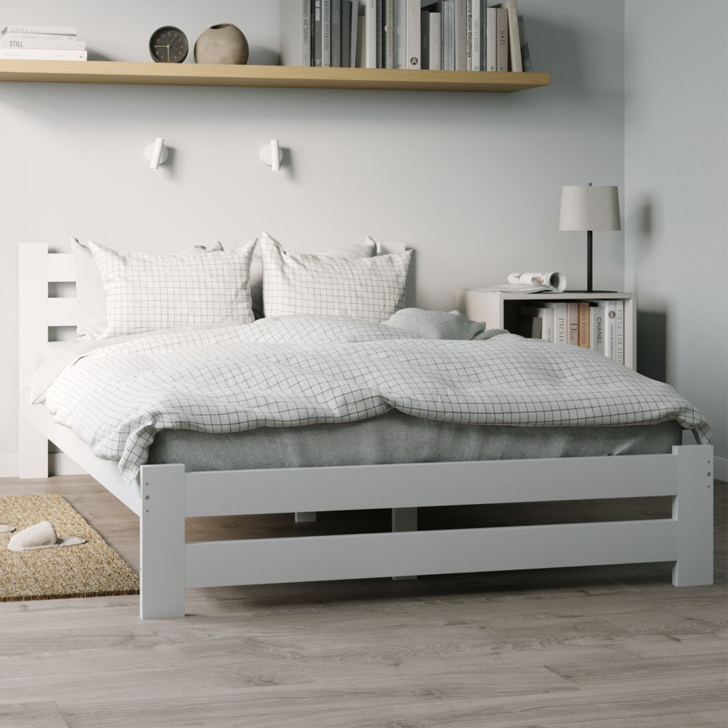 Holzbett 140x200 cm mit Lattenrost Modern Bett Bed Kiefer Massiv Bettgestell Einzelbett Massivholzbett Klassisch | Komfortabel & Langlebig | Skandi...