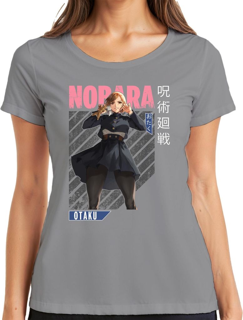 Nobara Kugisaki Jujutsu Kaisen Otaku Anime Ästhetik Geschenk Retro Damen T-Shirt, Grau, XL