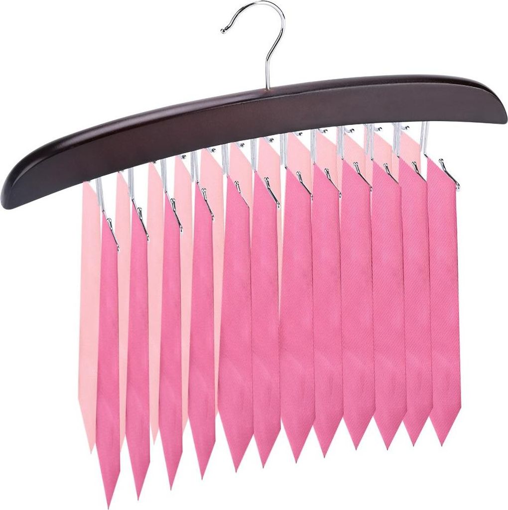 Wooden Tie Hanger Rack 24 Hooks Rotating Belt Holder Closet Ties Storage Organizer Dark Red