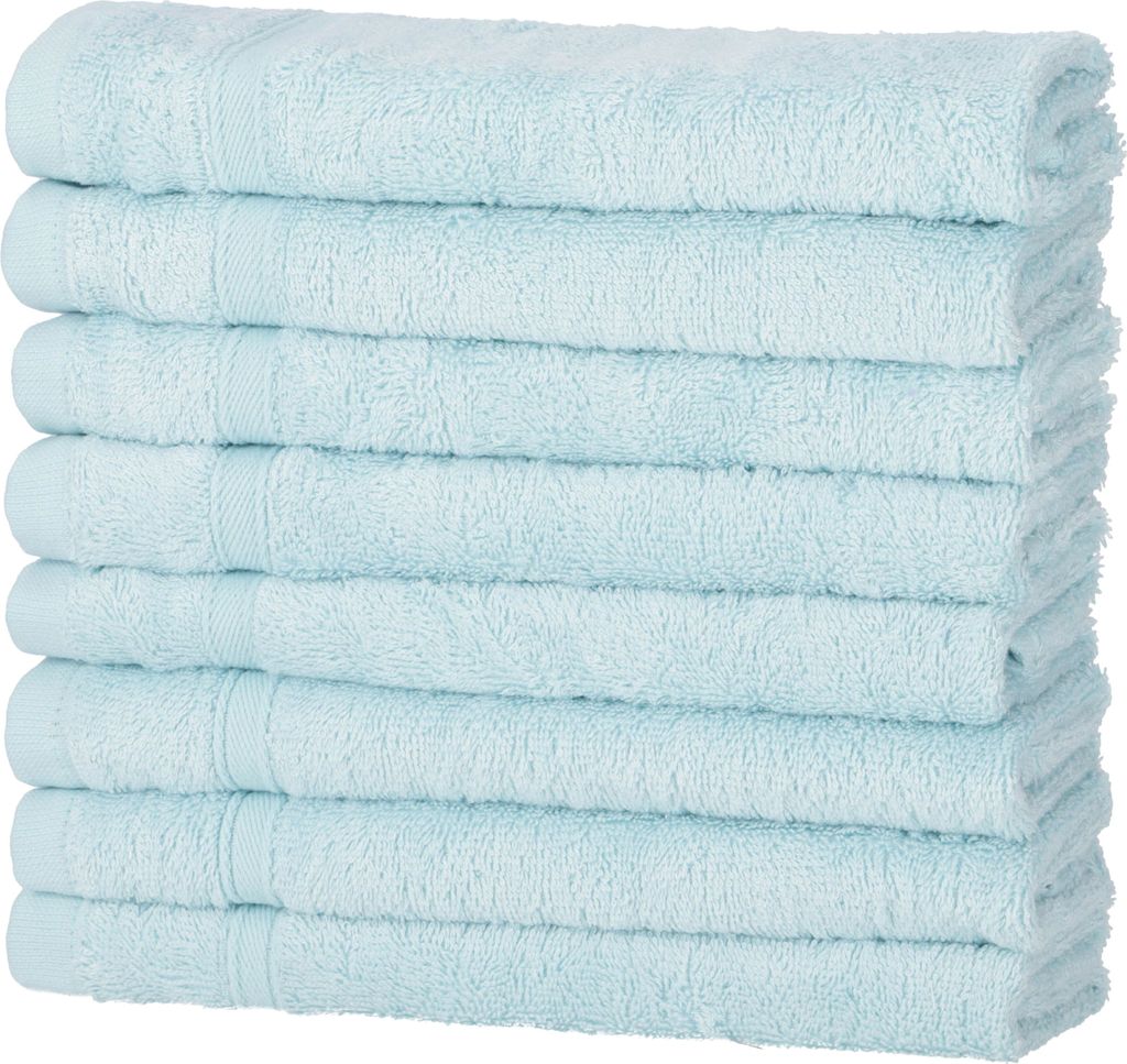 8er Pack Gästehandtücher 30x50 cm Baumwolle Weich Frottee Unifarben Saugfähig, Farbe:hellblau