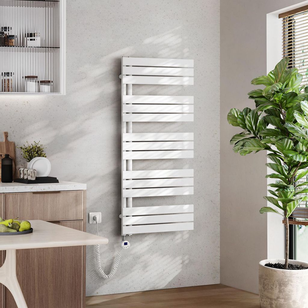 EMKE Badheizkörper Elektrisch mit Wifi App Steurung Thermostat Handtuchwärmer 1320X600mm Weiß Handtuchhalter 800W Handtuchtrockner