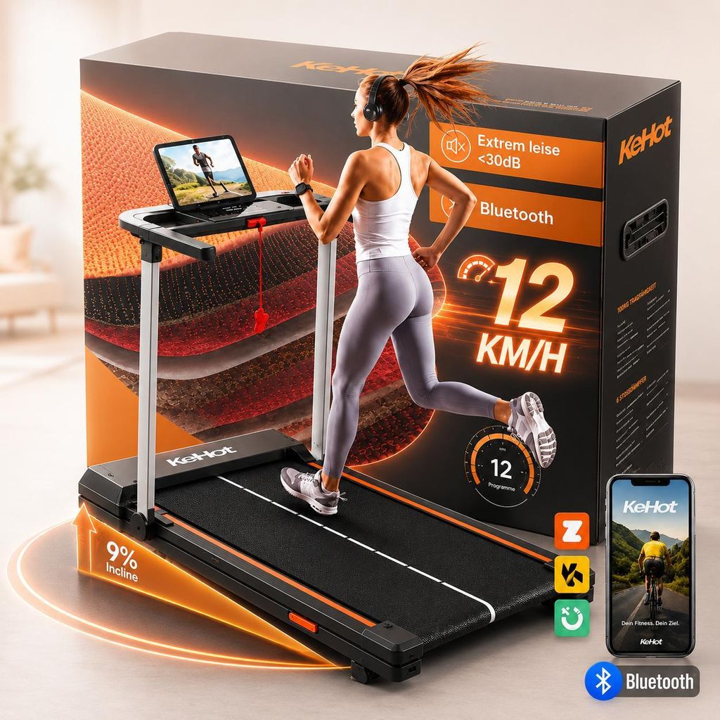 Kehot Laufband klappbar 1–12 km/h, App-kompatibel mit Zwift Produktbild 