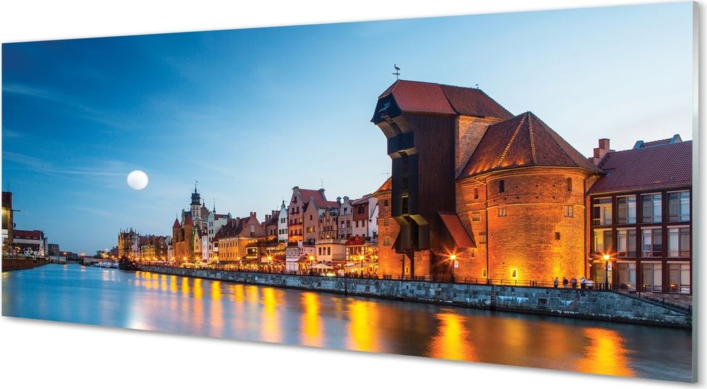 Glasbilder 125x50 Wandkunst Fluss Nacht Danziger Altstadt