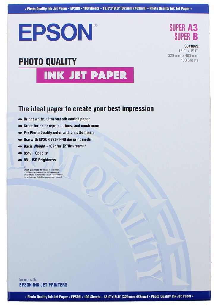 Epson Photo Quality Ink Jet Paper, DIN A3+, 104g/m2, 100 Zdjęcie produktu 