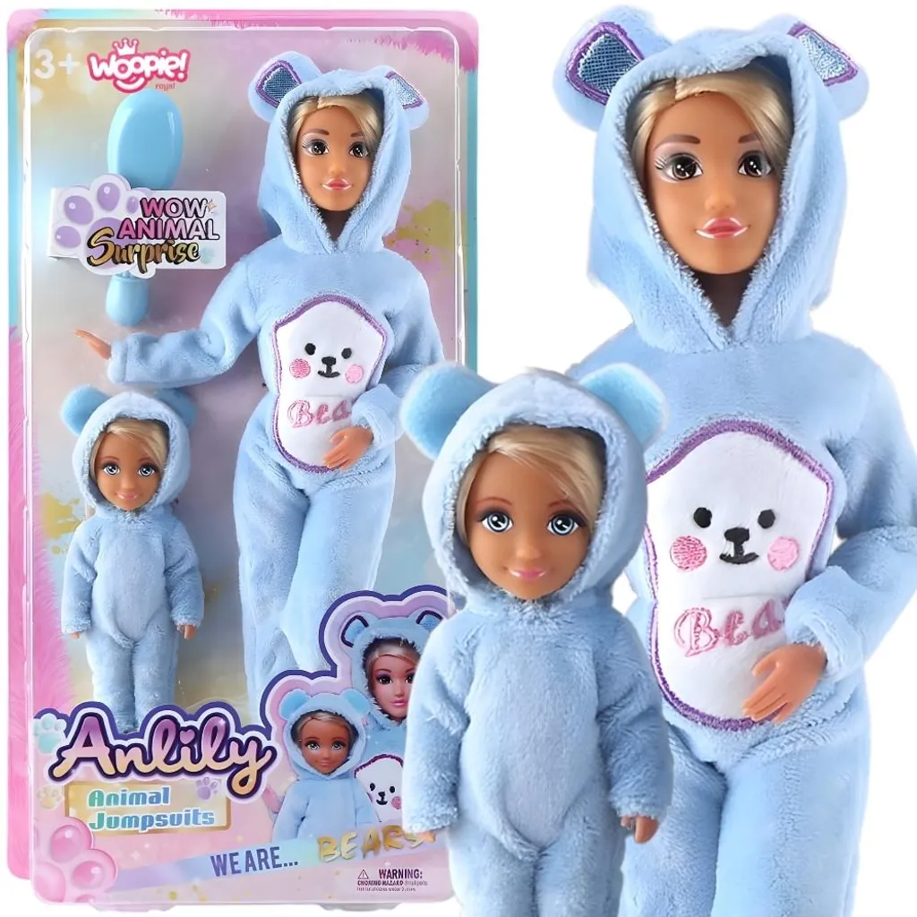 Ensemble de 2 salopettes Woopie Royal Dolls oursons bleus pour poupée