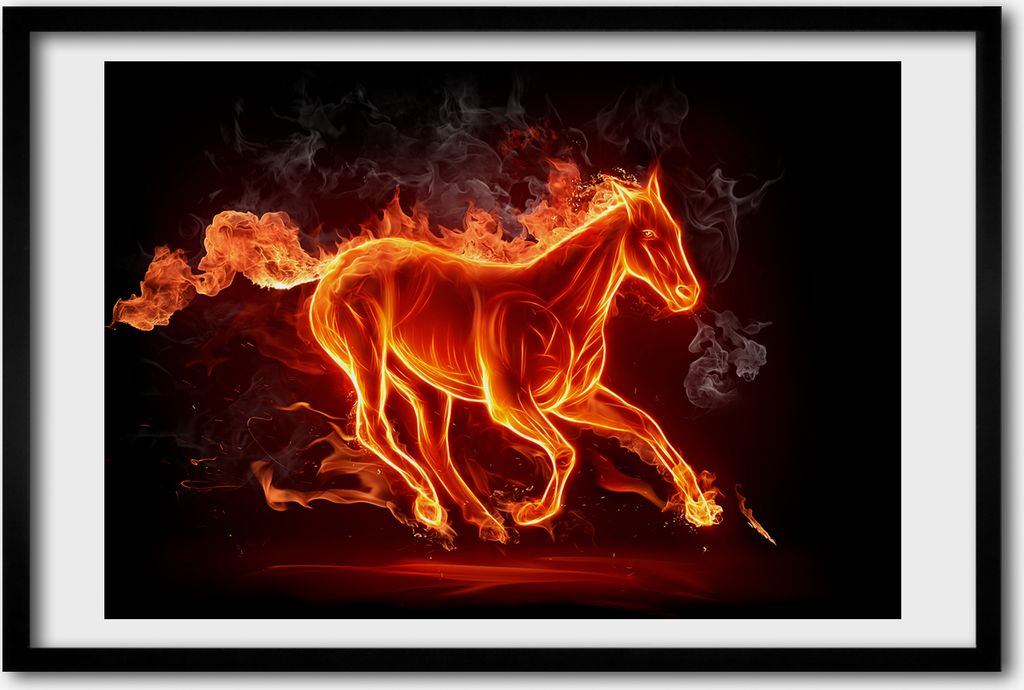 Bild 60x40 MDF-Rahmen, Wandkunst Das Pferd in Flammen