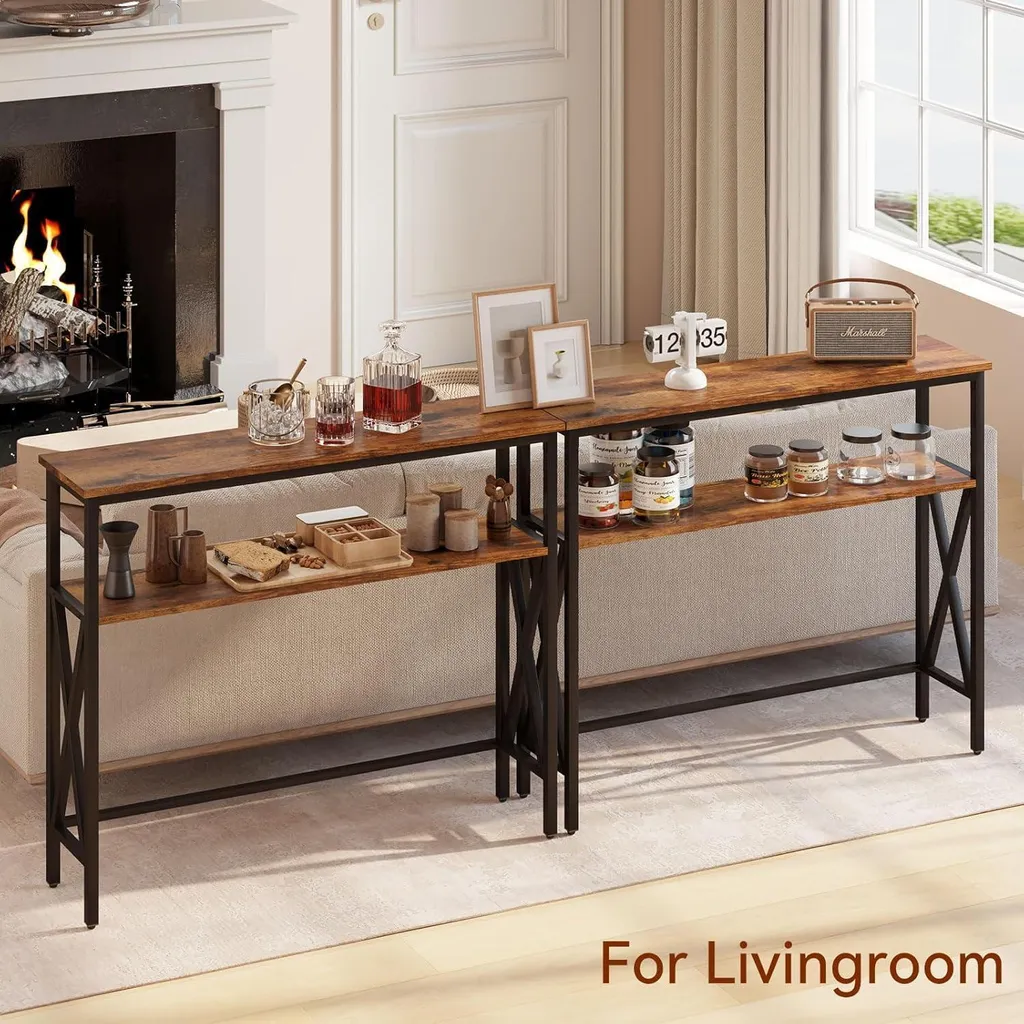 Console stable pour sol irrégulier réglable marron rustique 101 cm - 3
