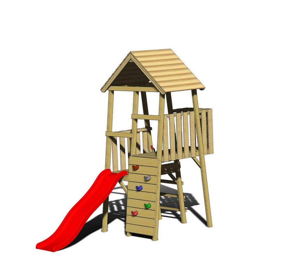 Wendi Toys Holz Spielturm Hase inkl. Rutsche und Kletterwand Natur 260x110x270 cm