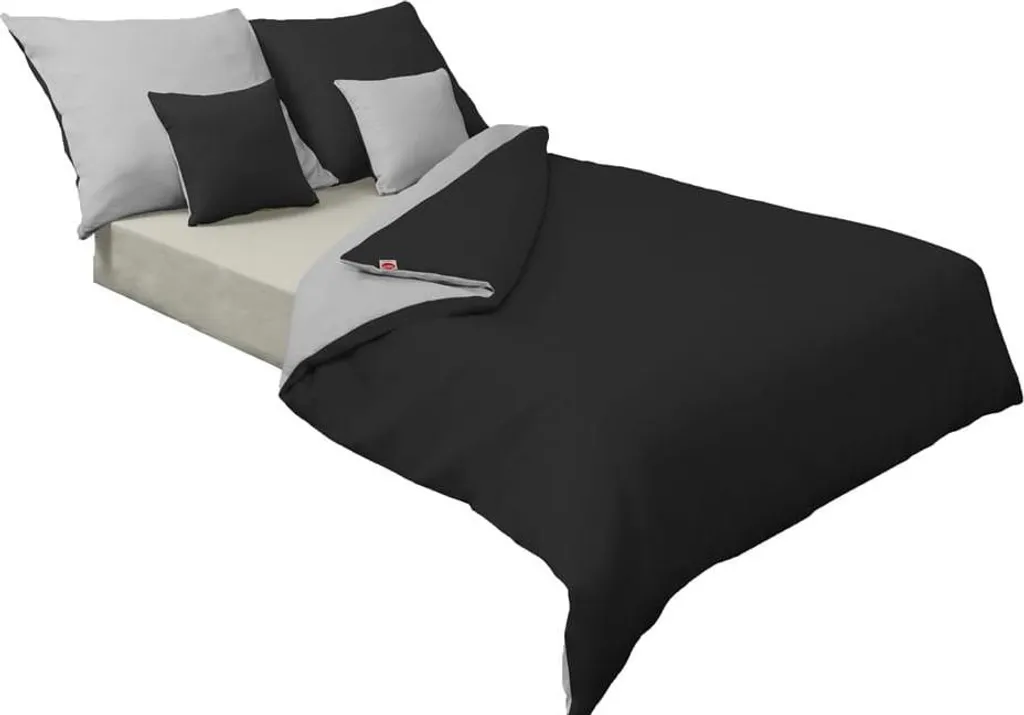 Parure de lit satin 140x200 pour chambre moderne, réversible noir et gris chic