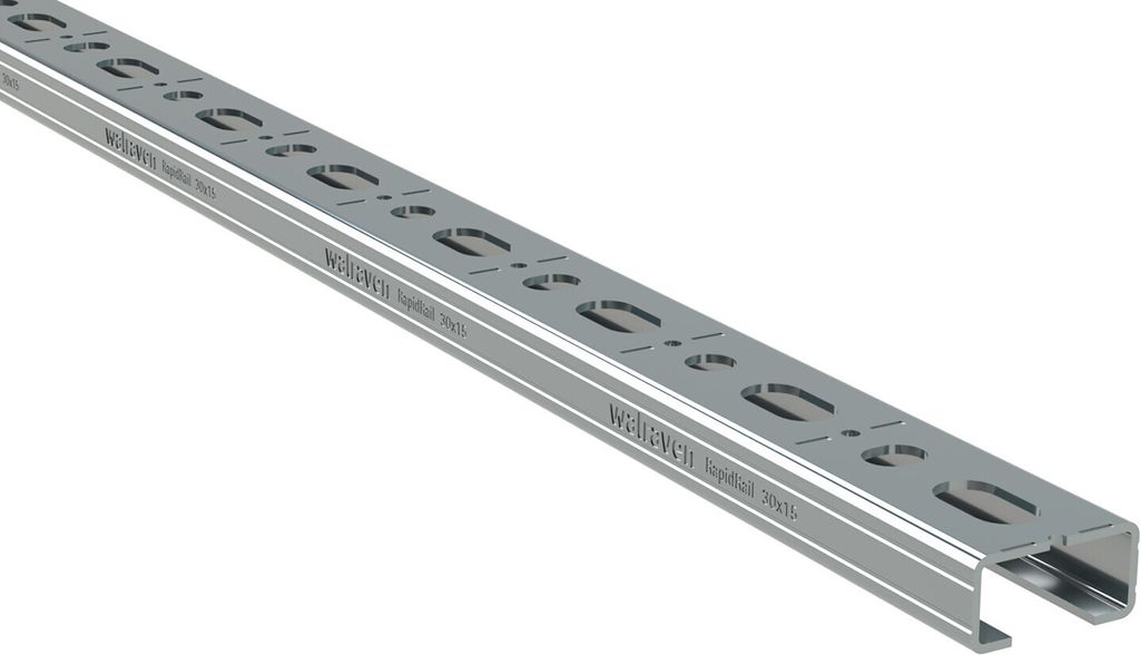 Walraven Montageschiene RapidRail 30x15 2m C-Profil sv mit Schnittmarkierungen