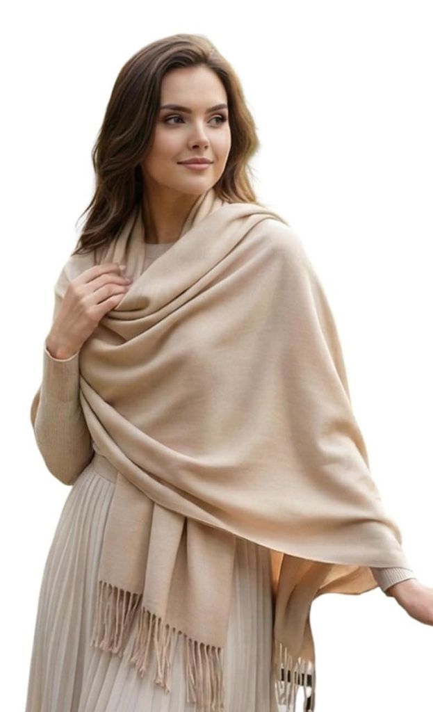 Sciarpa in cashmere da donna, 200x70 cm, color beige Immagine del prodotto 