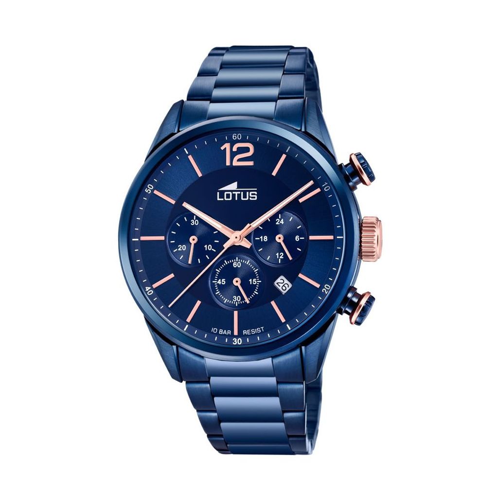 Lotus Herren Armbanduhr Edelstahlband blau Chronograph 18680/2