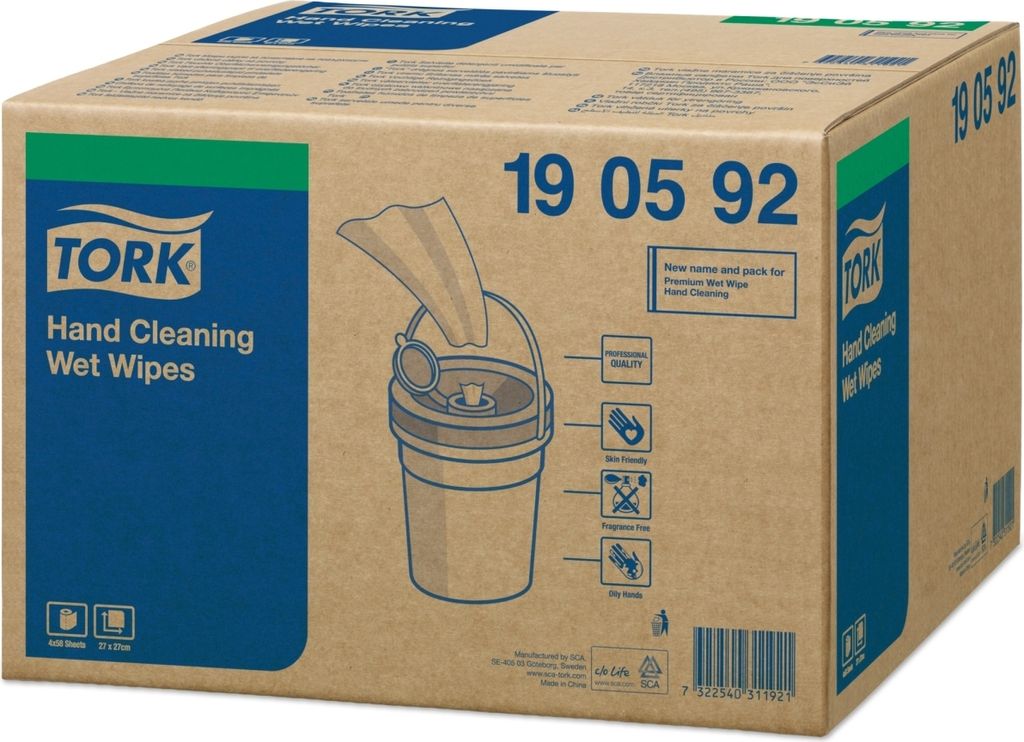 Tork 190592 feuchte Handreinigungstücher Premium W14 1-lagig | Karton (4 Eimer)