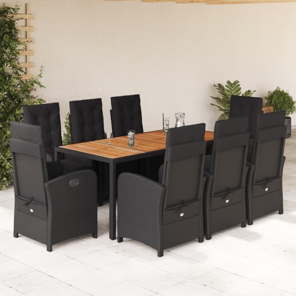 Maison Exclusive - 9-tlg. Garten-Essgruppe mit Kissen Schwarz Poly Rattan