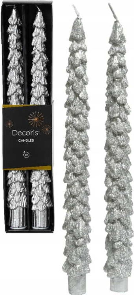 Set aus 2 Wachskerzen 26,4 cm Silber Weihnachtsbaum Produktbild 